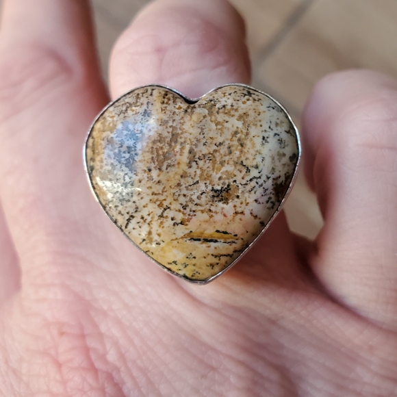 New Heart Shaped Picture Jasper 925 Silver Ring. - Picture 1 of 13